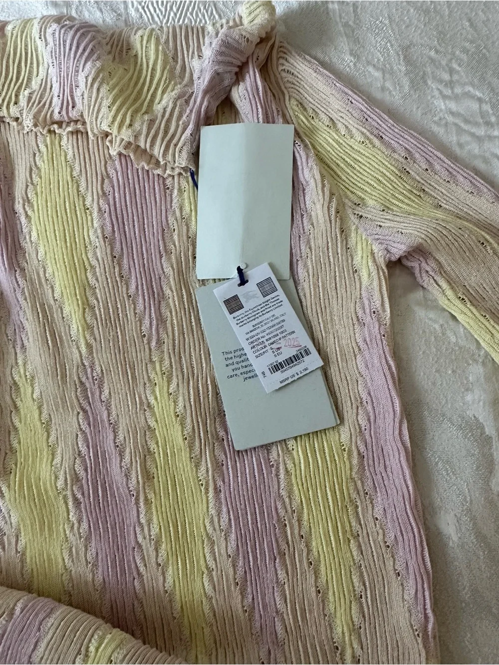 Burberry Striped Ribbed Knit Dress Top - Pink & Yellow - Picture 3 of 5